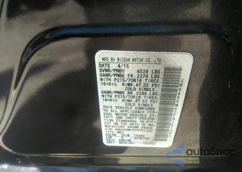 2015 Nissan Rogue Select S z USA, uszkodzony, nr VIN JN8AS5MV2FW761303